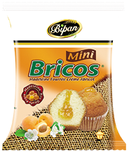            Mini Bricos : Madeleine fourrée à la crème d'abricot ( Poids Net : Net : 25g / 40 Sachets par carton )