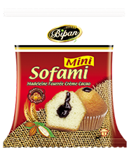            Mini Sofami : Madeleine fourrée à la crème cacao ( Poids Net : 25g / 40 Sachets par carton )